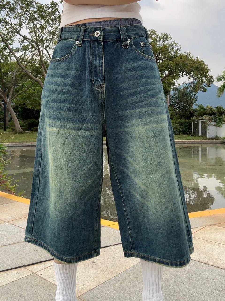Straight Denim Wide Leg Jorts