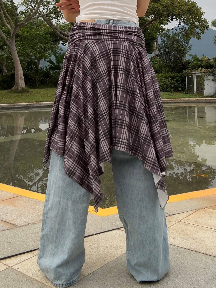 Checked Irregular Skirt