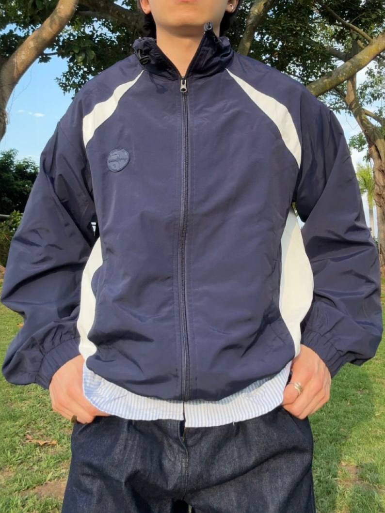 Navy Nylon Windbreaker Jacket