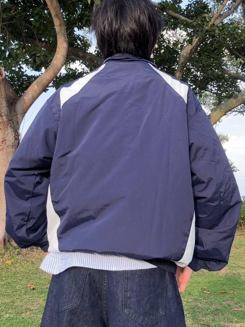 Navy Nylon Windbreaker Jacket