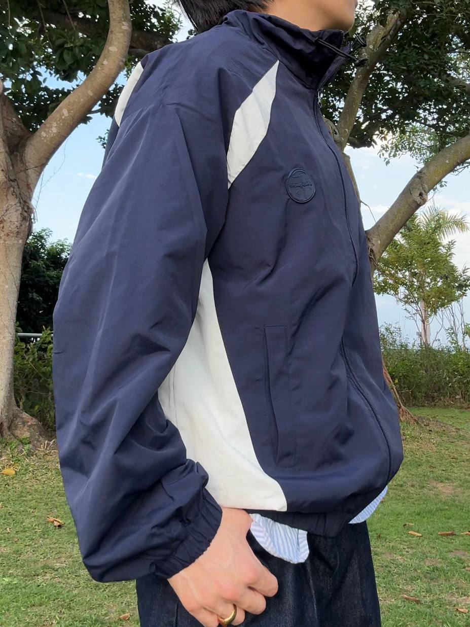 Navy Nylon Windbreaker Jacket
