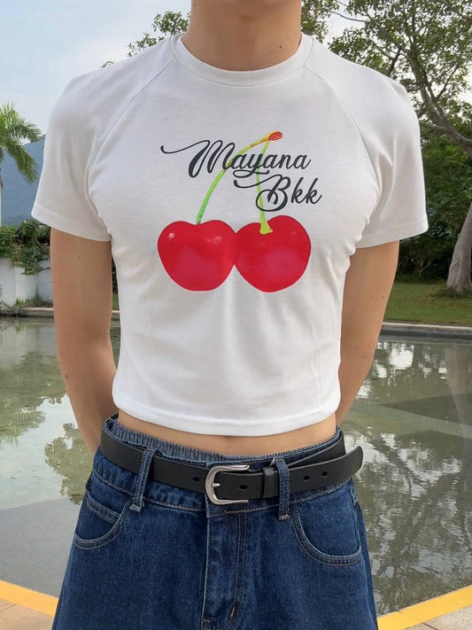 Cherry Print Crop Top